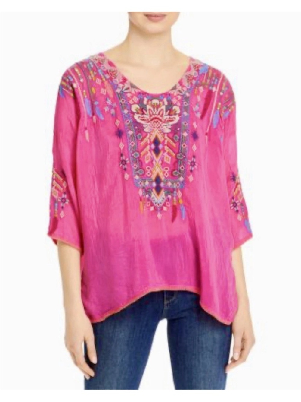 Johnny Was Paradise Pink Embroidered Boho Rangoon Blouse, NWT, L - Picture 2 of 16